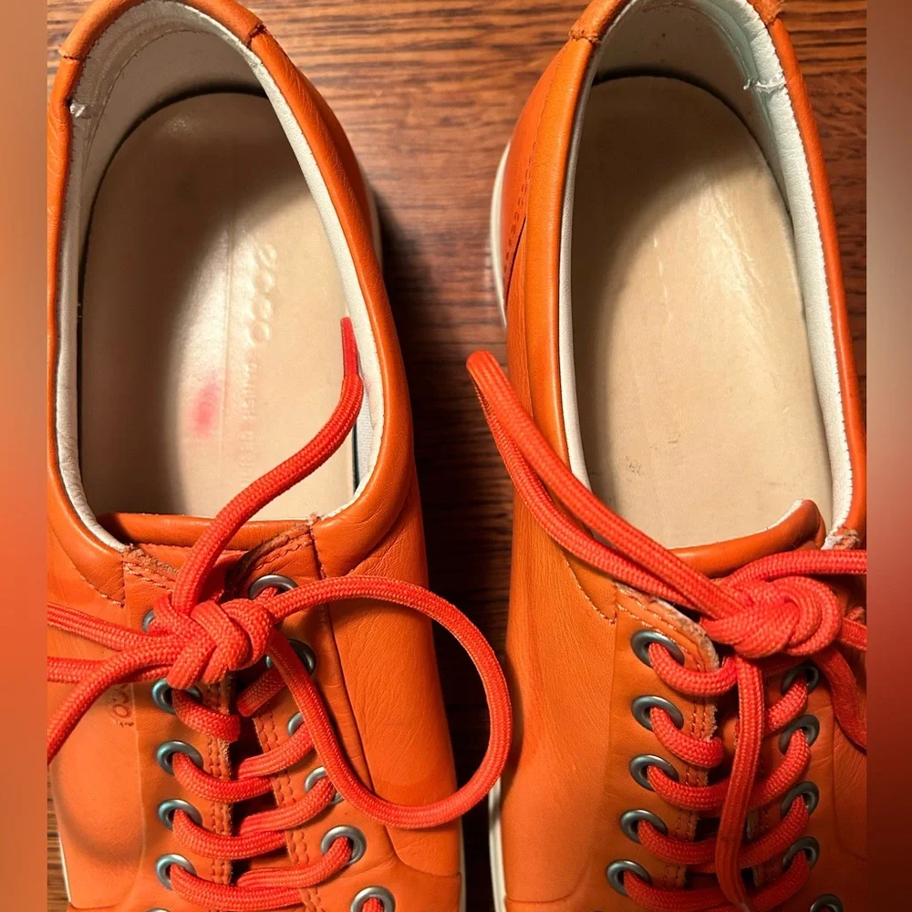 Ecco Orange Leather Lace-Up Sneakers - Picture 2 of 6